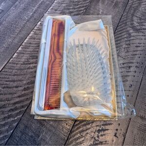 Vintage Hair Brush And Silver Tone Tortoise‎ Comb Set Nylon Bristles in Box